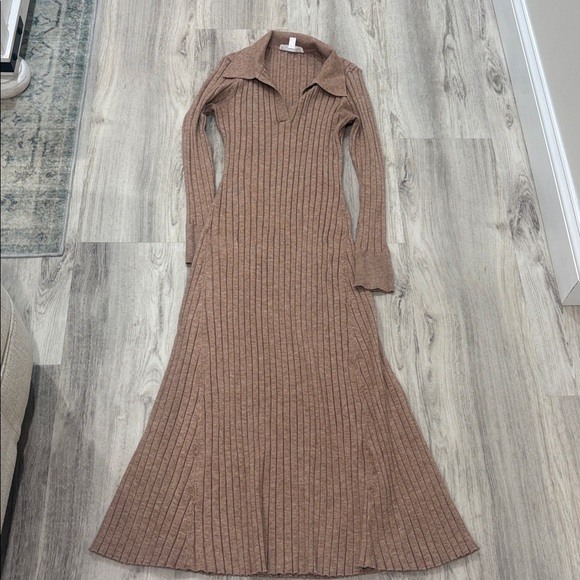 Lucky Brand aline collared stretchy ribbed sweater dress size Small beige - Picture 2 of 7
